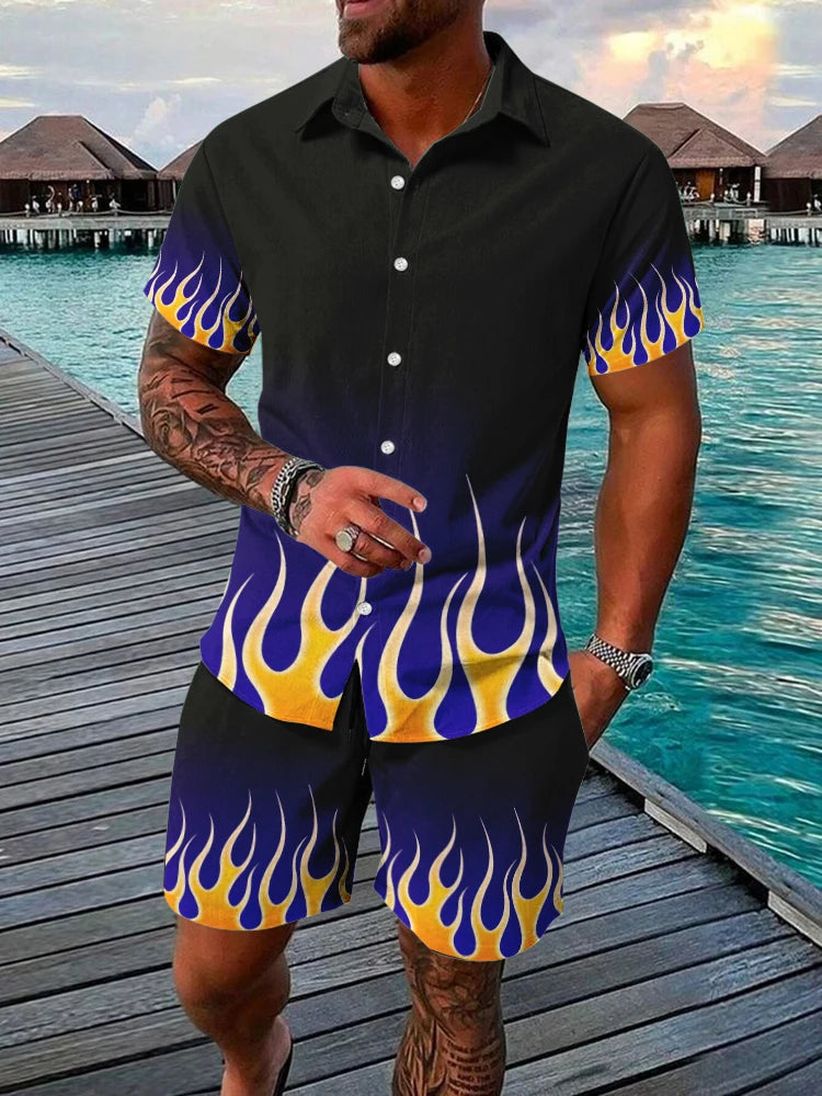 Men's Hawaiian Short Sleeve Shirt & Beach Shorts Set – Resort 2-Piece