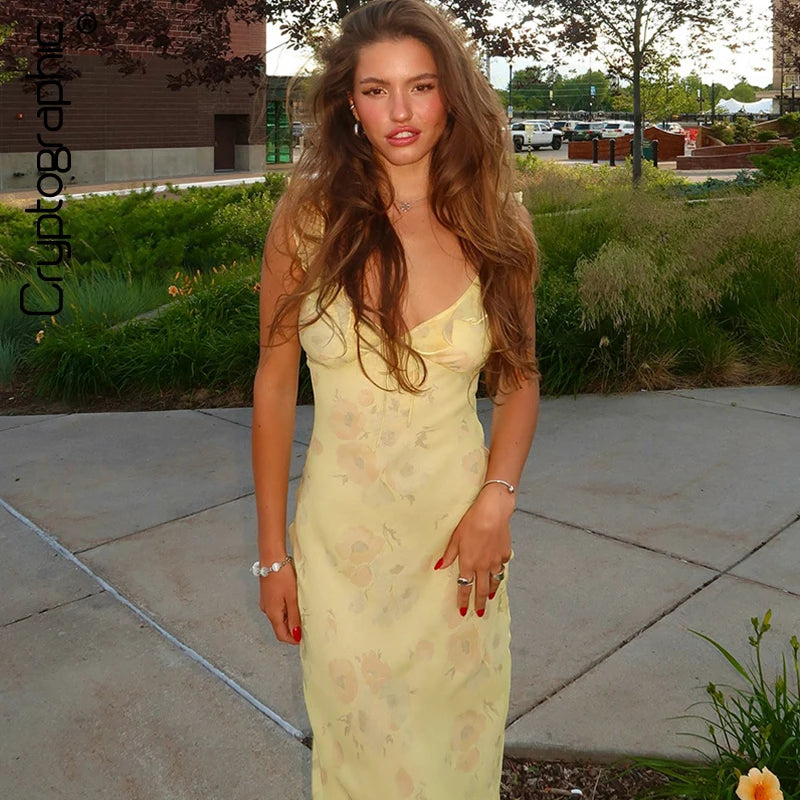 Floral Plunge Backless Maxi Dress — Sexy Fairy Beach Vacation Dress