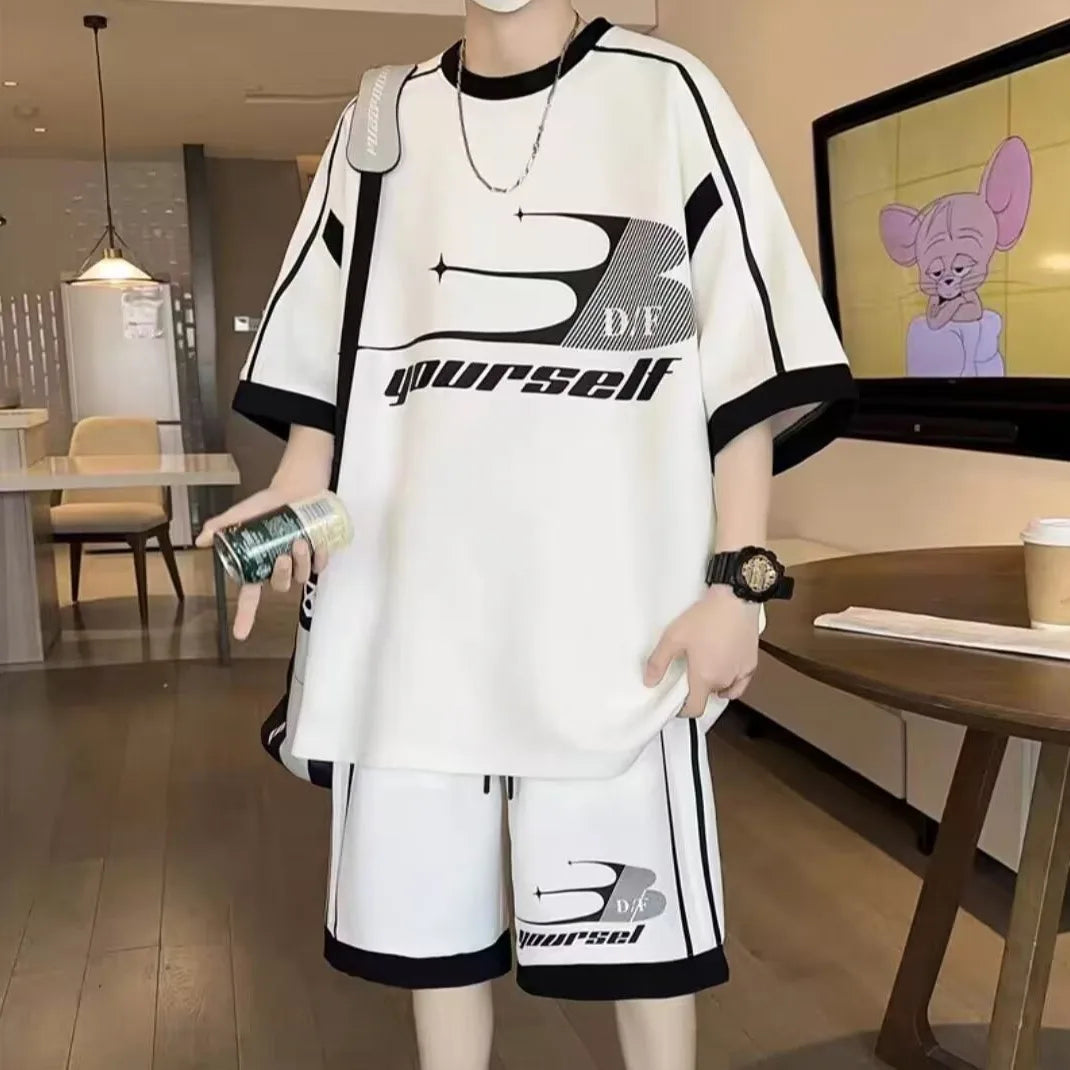 Men's Korean High Street T-Shirt & Shorts Tracksuit – Trendy 2-Piece Designer Set (S–6XL)