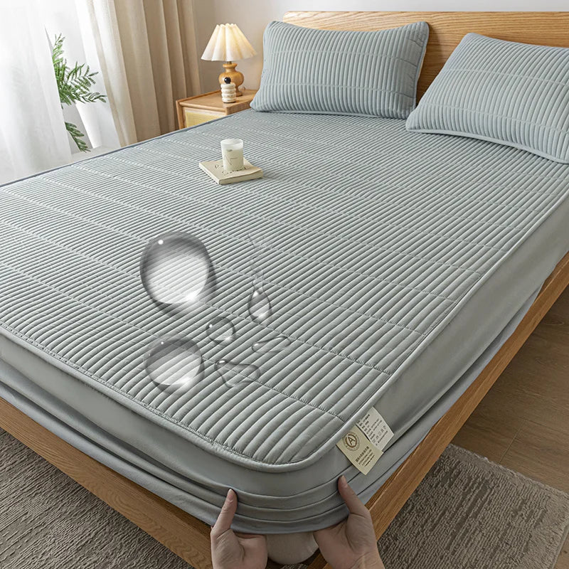 Waterproof Thickened Mattress Pad Protector – Embroidered Breathable Fitted Bed Cover, 140–180x200cm