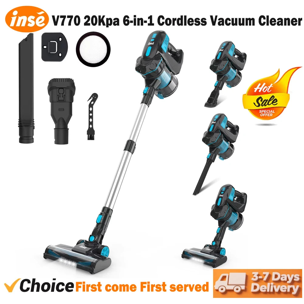 INSE V770 Cordless Handheld Vacuum Cleaner — 6-in-1 20KPa Lightweight Stick Vacuum with Flexible LED Headlights for Carpet & Bed