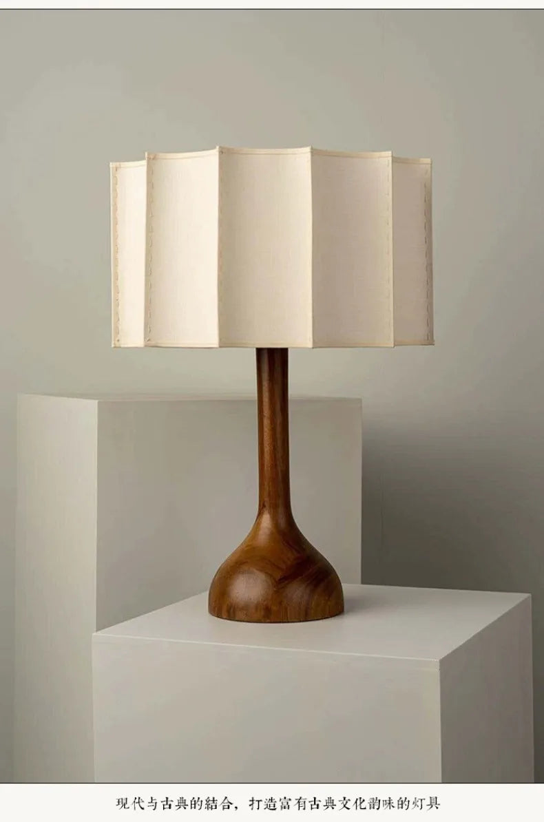 Wood Base Lamp – Pleated Fabric Table & Floor