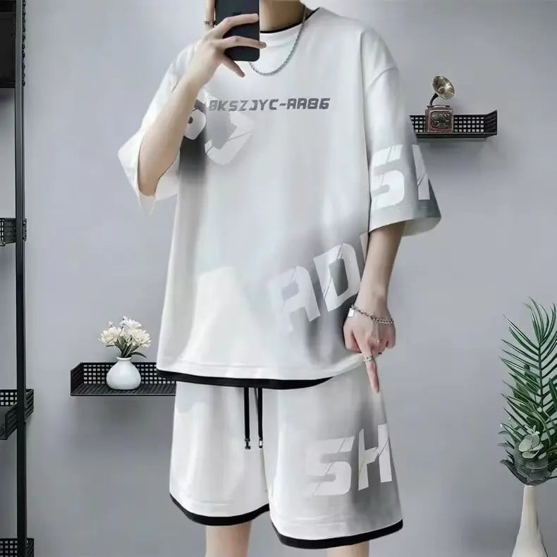 Men's Korean High Street T-Shirt & Shorts Tracksuit – Trendy 2-Piece Designer Set (S–6XL)