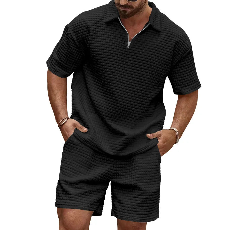 Men's Plaid Short Sleeve Shirt & Shorts Sport Suit – Lapel Summer 2-Piece Outdoor Set