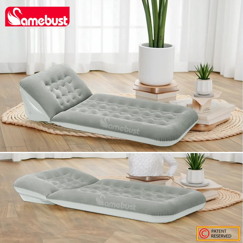 Foldable Inflatable Air Mattress Sofa Bed – Adjustable Indoor & Outdoor Sleeping Mat, Brown or Gray