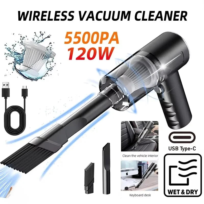 120W Wireless Handheld Vacuum Cleaner — 5500Pa Powerful Dual-Use Home & Car Portable Vacuum with HEPA Filter