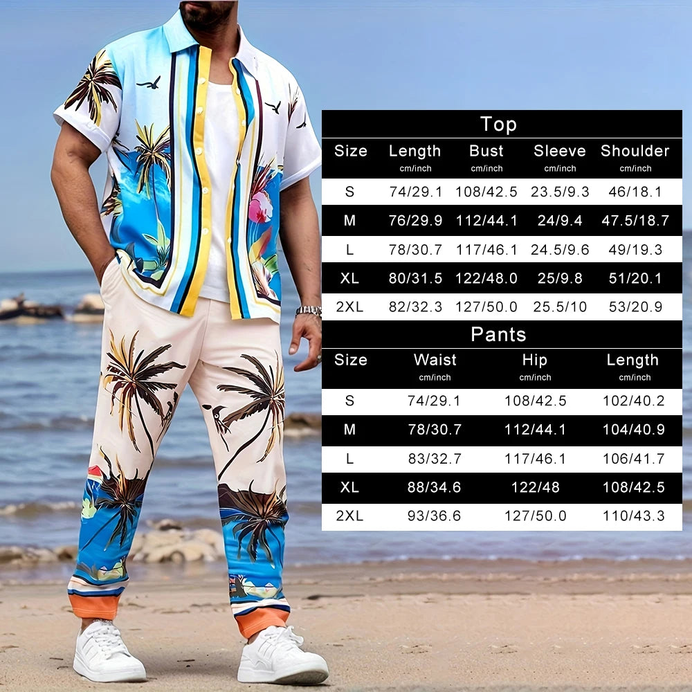 Men's Geometric Color Block Print Shirt & Shorts Set – Casual Loose Daily Fashion 2-Piece