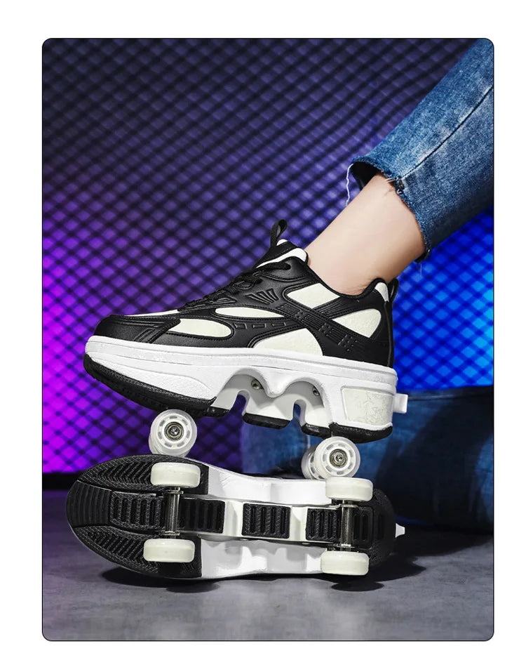 2-in-1 Deform Wheel Roller Skate Shoes – Invisible Removable Pulley, Automatic Walking & Skating Parkour Shoes