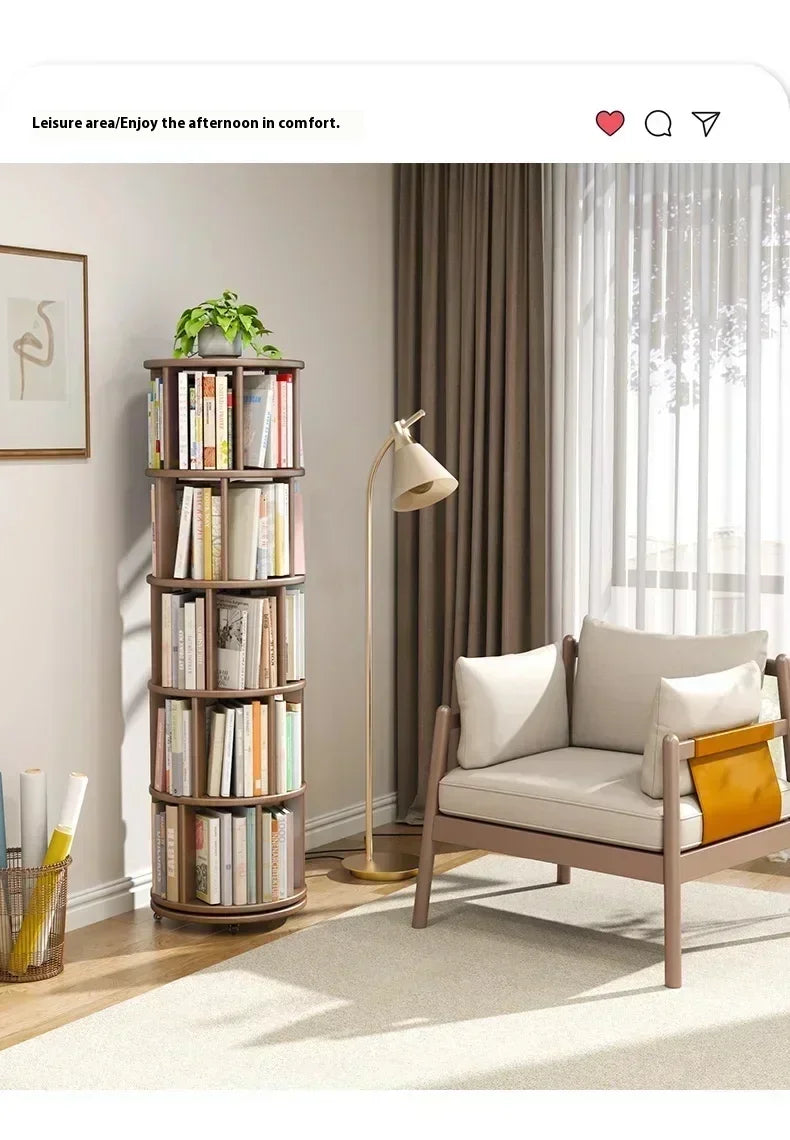 Vintage Rotating Bookcase – Compact Wooden Miniature House Display Shelf