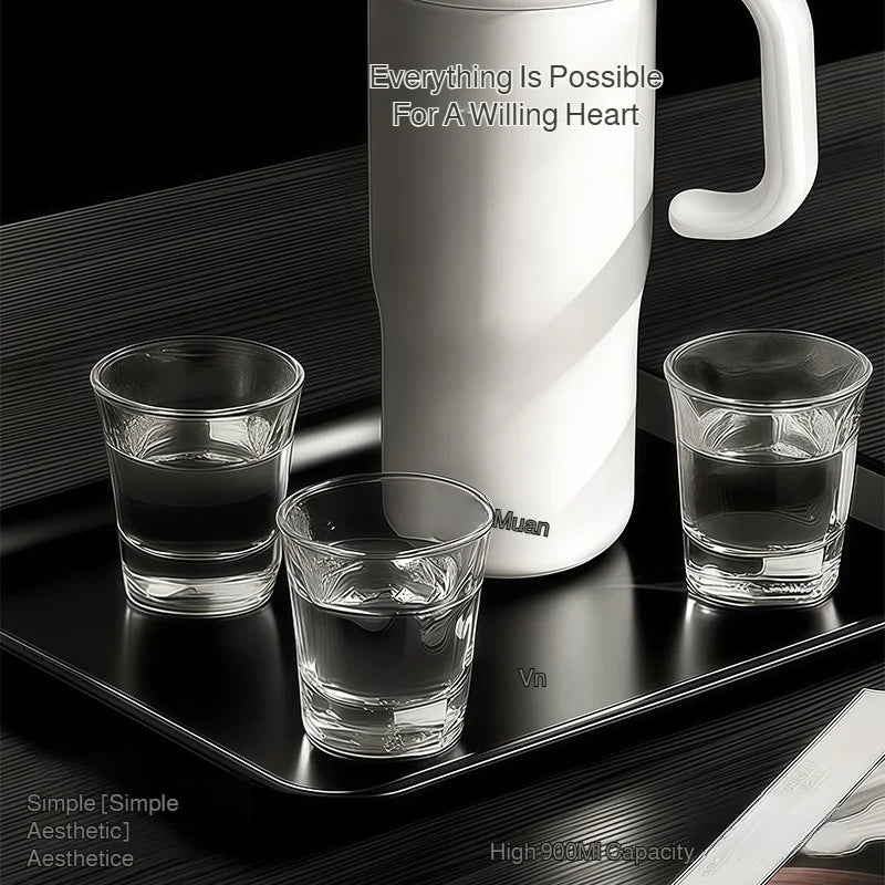900ml Ceramic Interior Tumbler with Handle & Straw – 201 SS Shell, Dishwasher Safe, 24Hr Cold, Modern Minimalist, 3 Colors