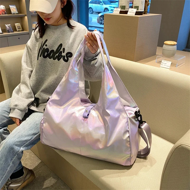 Large Capacity Gym Travel Shoulder Tote Bag – Multi-Function Ruched Cotton Handbag for Women