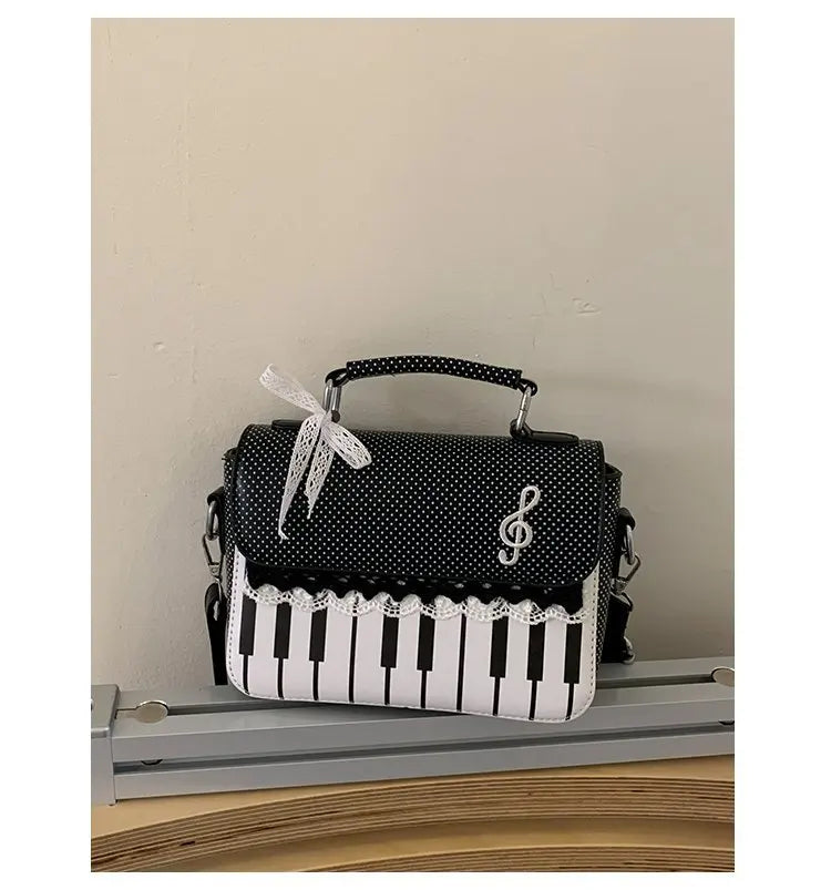 miyagawa Lace Piano Notes Polka Dot Crossbody Satchel – Sweet Color-Block Shoulder Bag for Women