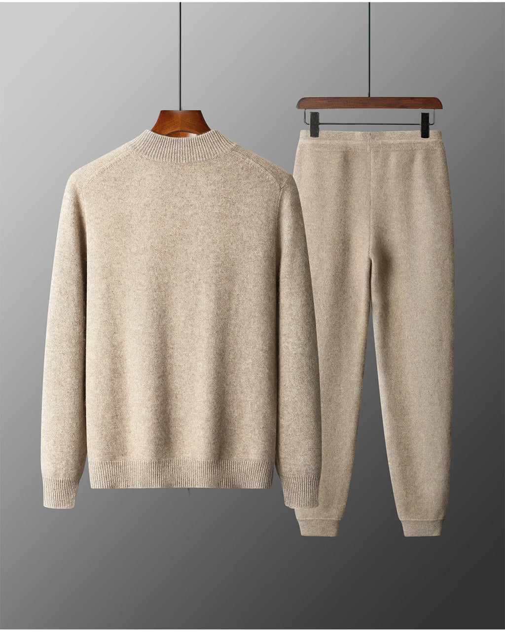 Men's 100% Merino Wool Zip Cardigan & Slim-Fit Pants Set – Warm 2-Piece Winter Suit