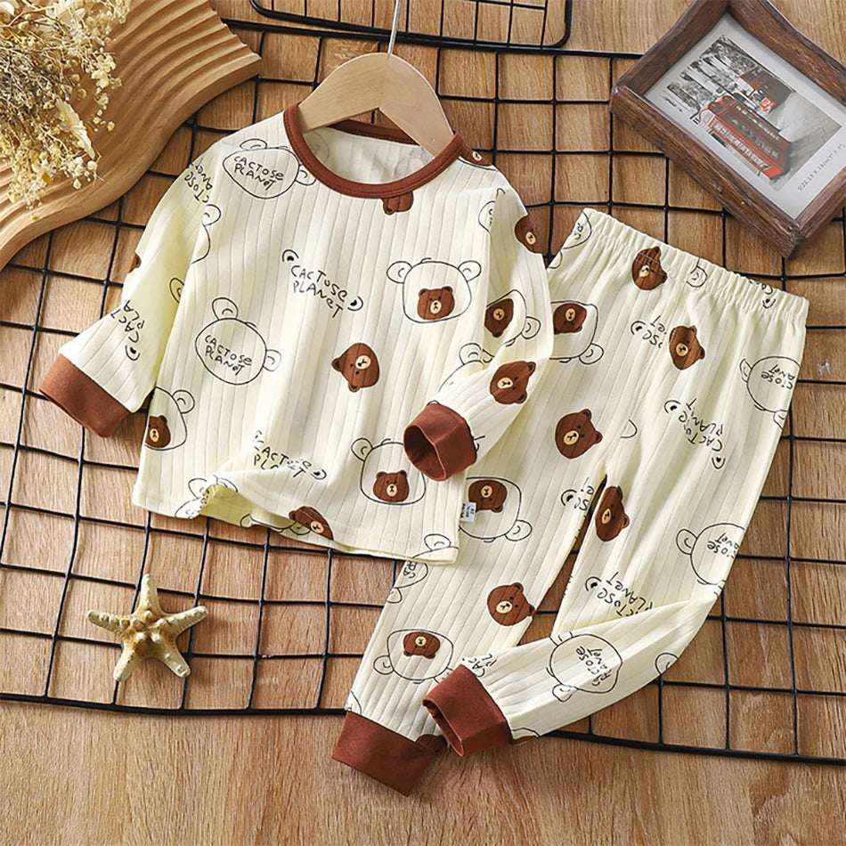 Kids' Casual Autumn Long Sleeve Cartoon Pajamas Set | Soft Comfortable Sleepwear Boys & Girls
