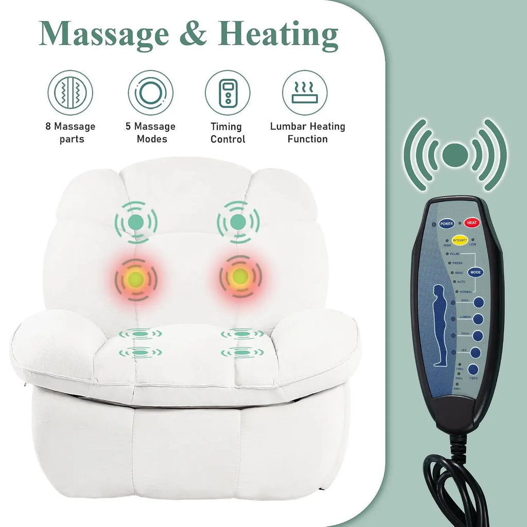 Chenille Power Recliner with Heat, Massage & USB-C