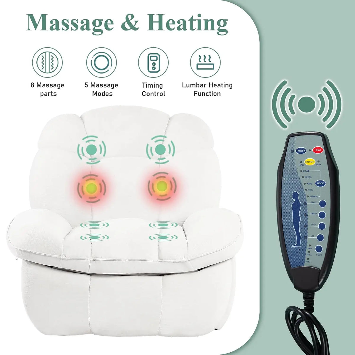 Chenille Power Recliner with Heat, Massage & USB-C