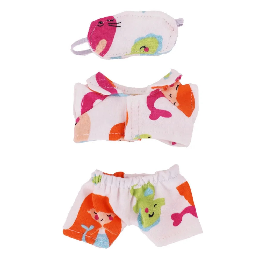 Doll Pajamas with Eye Mask – 15cm & 20cm Cotton Cartoon Doll Sleep Clothes & Bathrobe