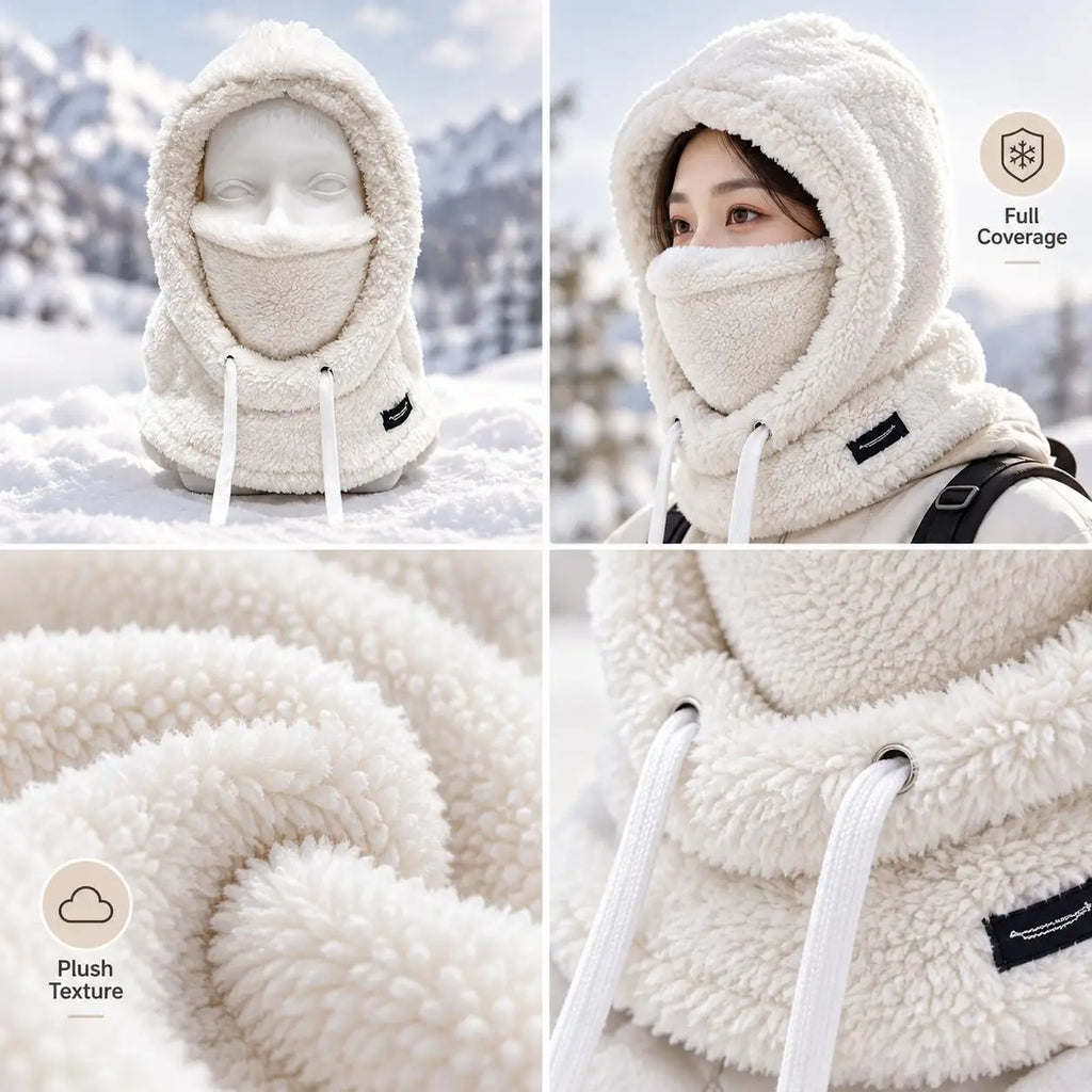 Plush Drawstring Balaclava Hood with Face and Neck Cover