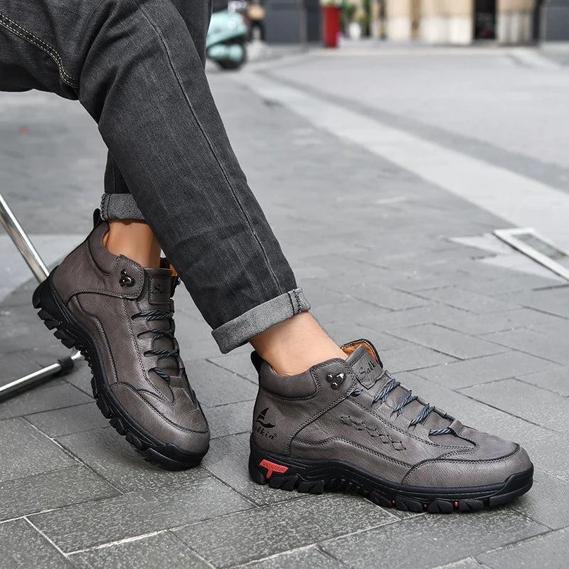 Men's High-Top Lace-Up Hiking Boots – Thick Sole Casual Oversized Boots