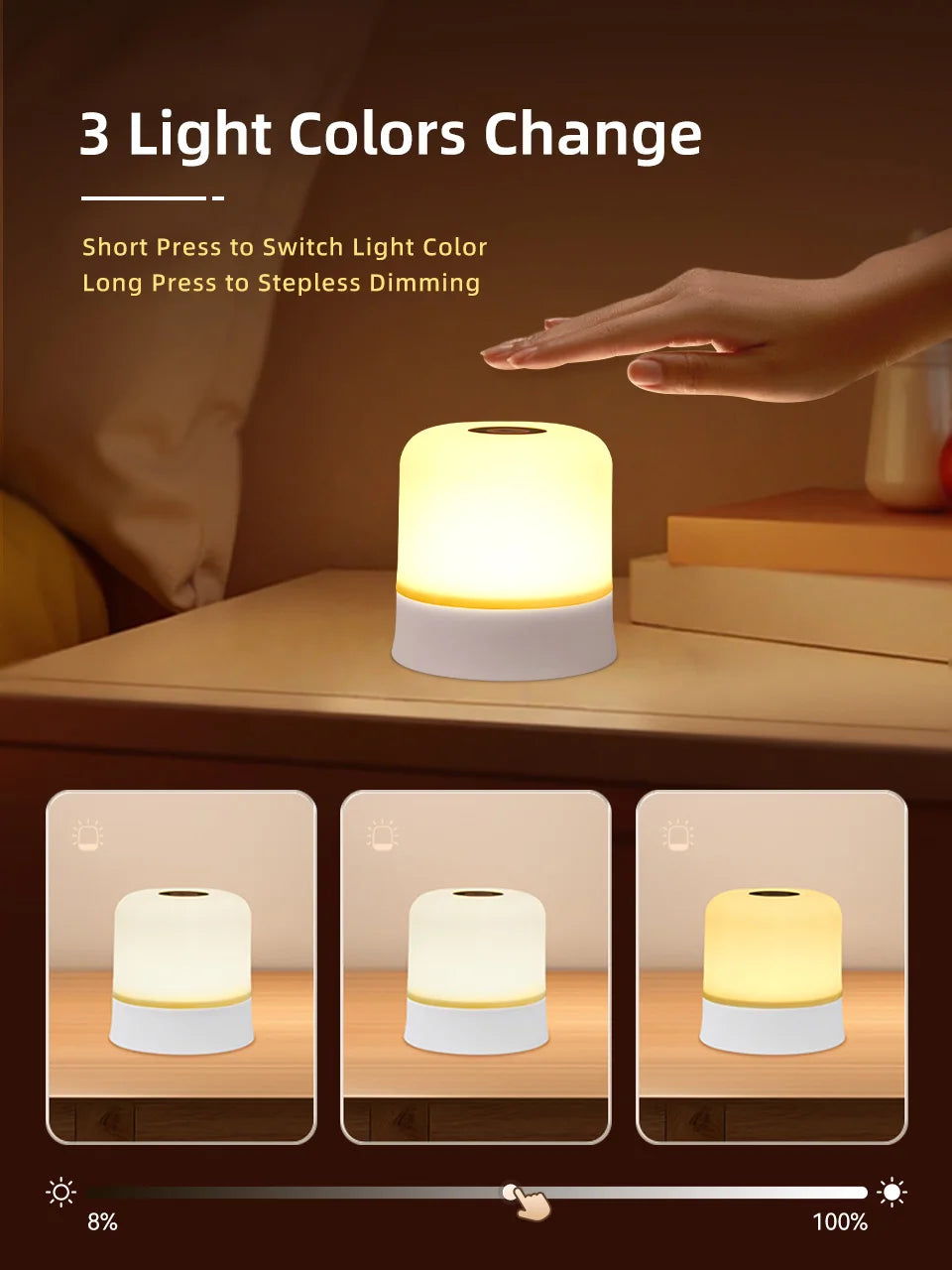 RGB Touch Night Light – Rechargeable Dimmable Table Lamp with Remote for Bedroom & Living Room