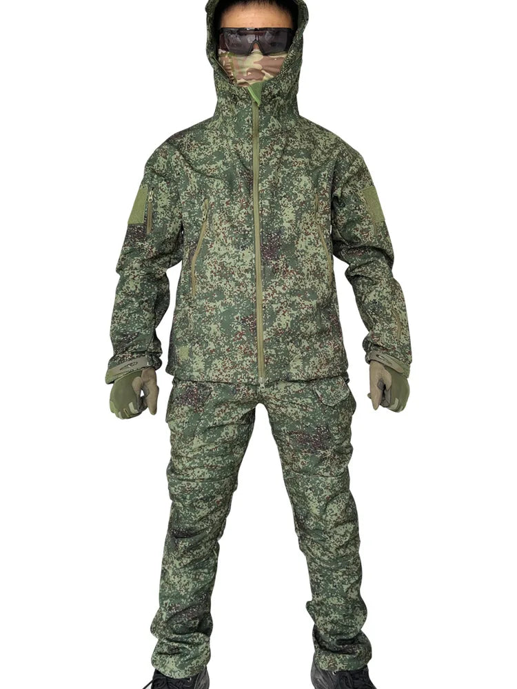 Men's Camouflage Tactical Set – Waterproof Softshell Fleece Jacket & Cargo Pants