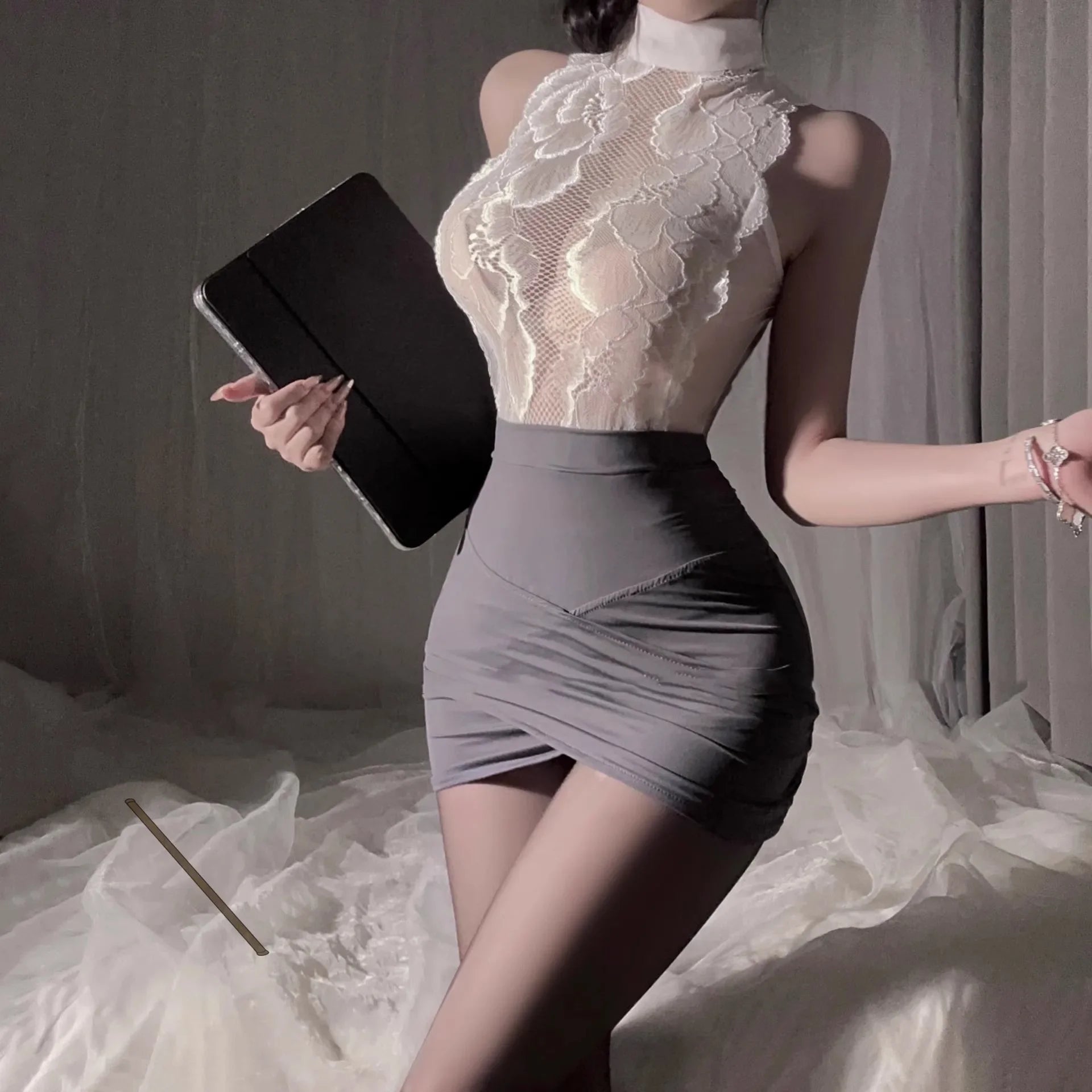 Sexy Lingerie Role-Play Costume Set – Lace Stewardess Secretary Uniform for Women