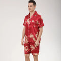 Men's Dragon Print Satin Pajama Set — Lapel Shirt & Shorts