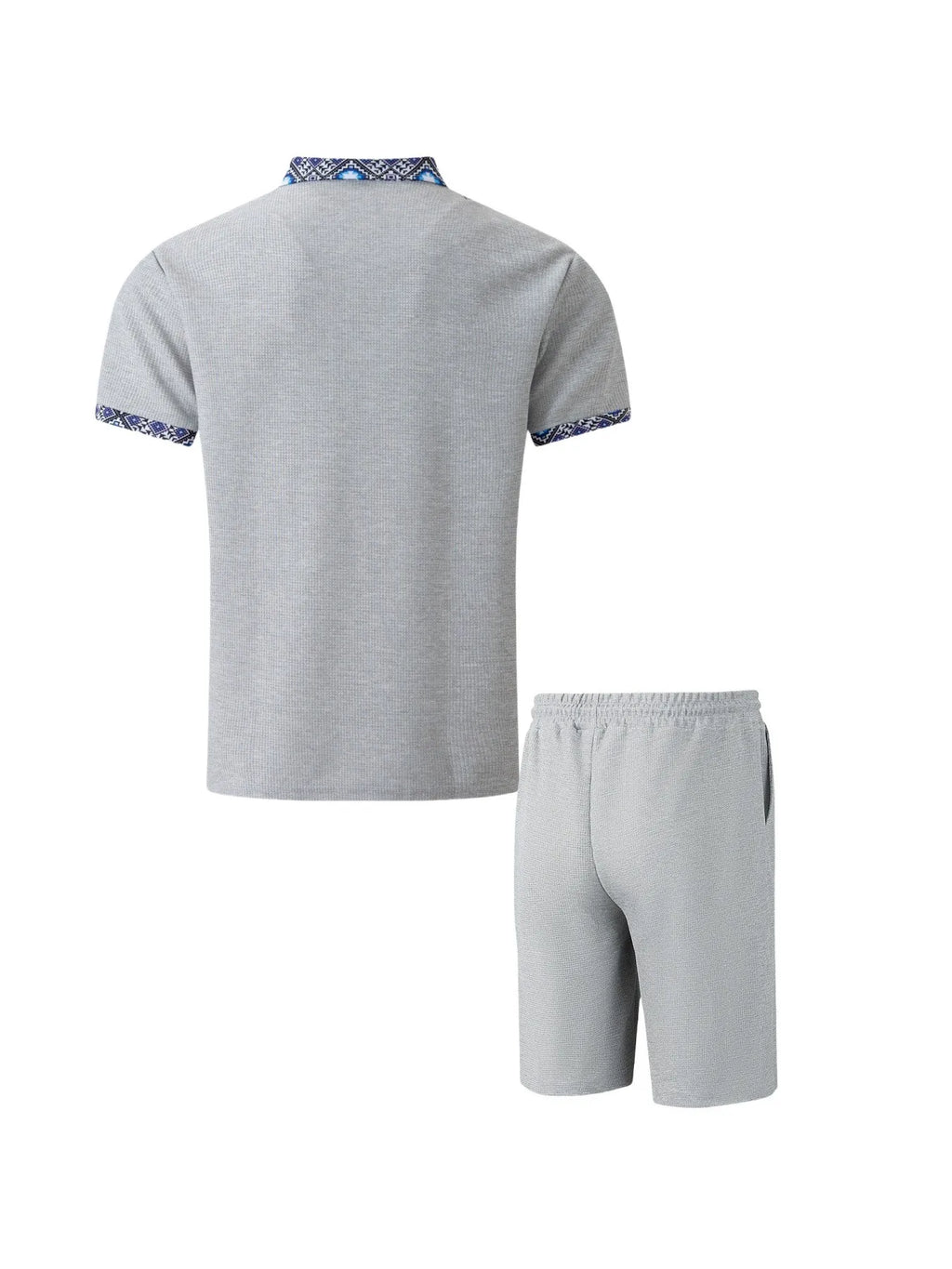 Men's Waffle Solid Color Zip Lapel Short Sleeve & Shorts Set – European Summer 2-Piece Suit