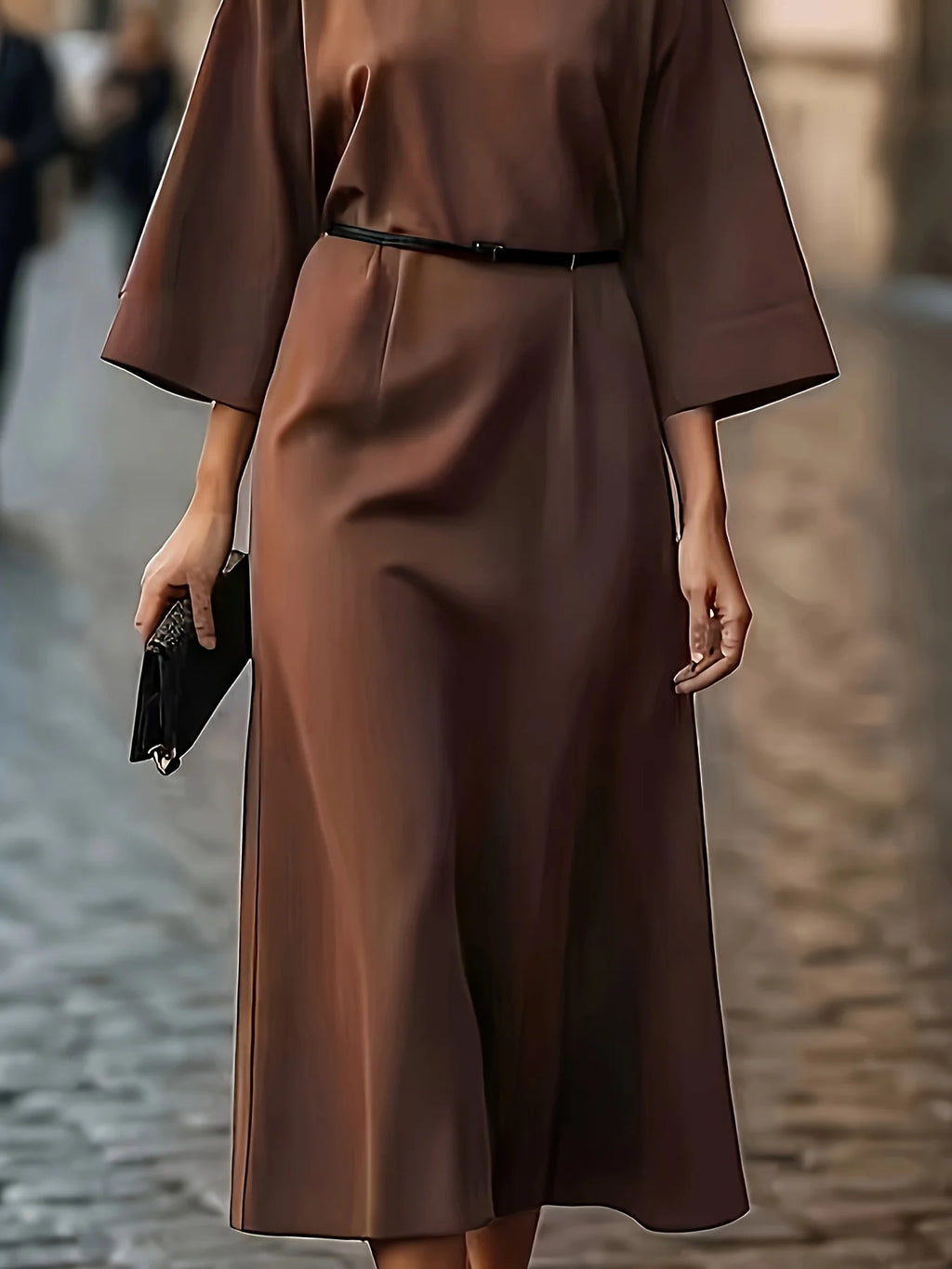 Elegant formal and casual long dresses for women (spring/autumn/summer), with a complimentary belt, made of non-see-through fabr