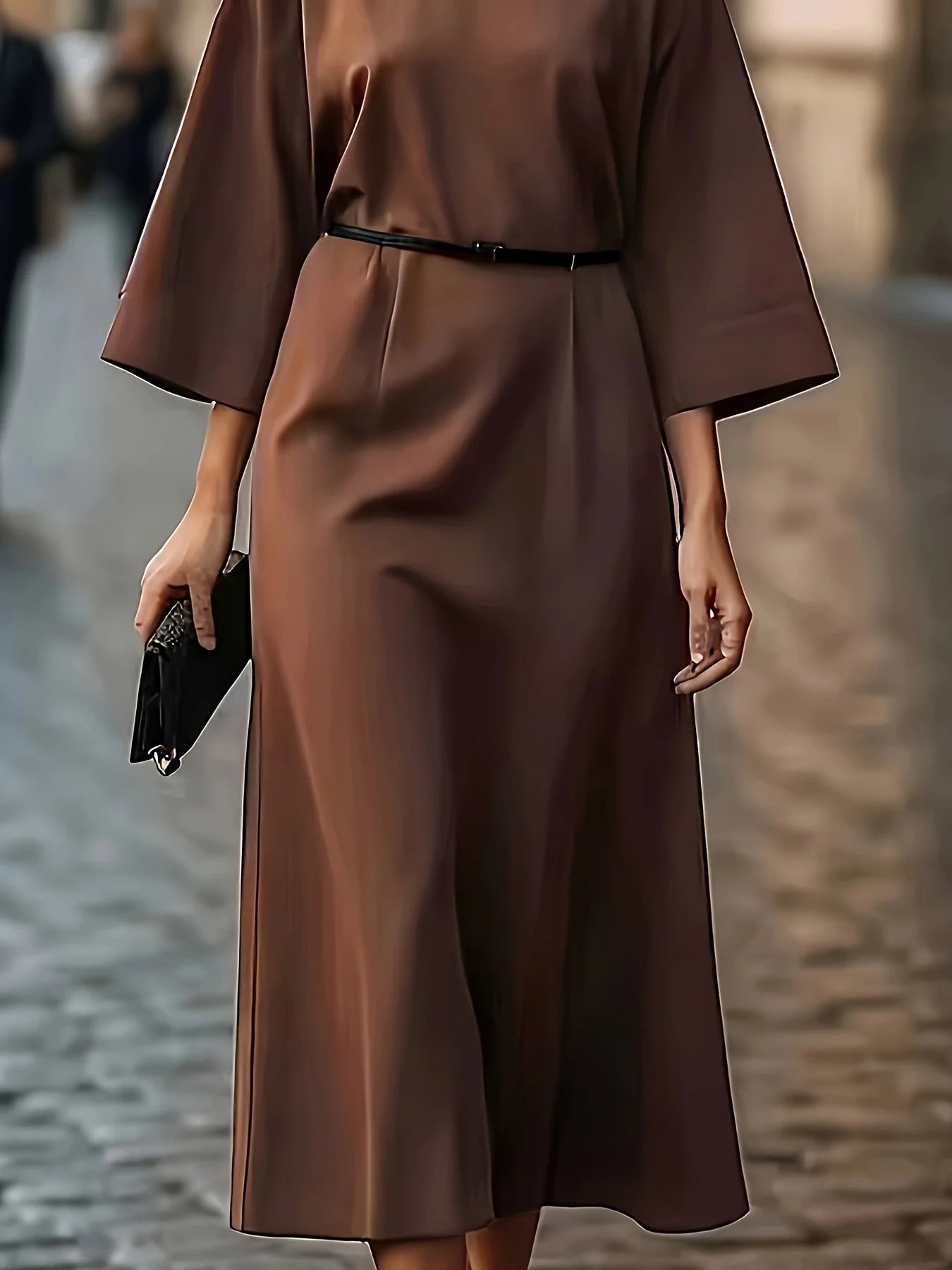 Elegant formal and casual long dresses for women (spring/autumn/summer), with a complimentary belt, made of non-see-through fabr