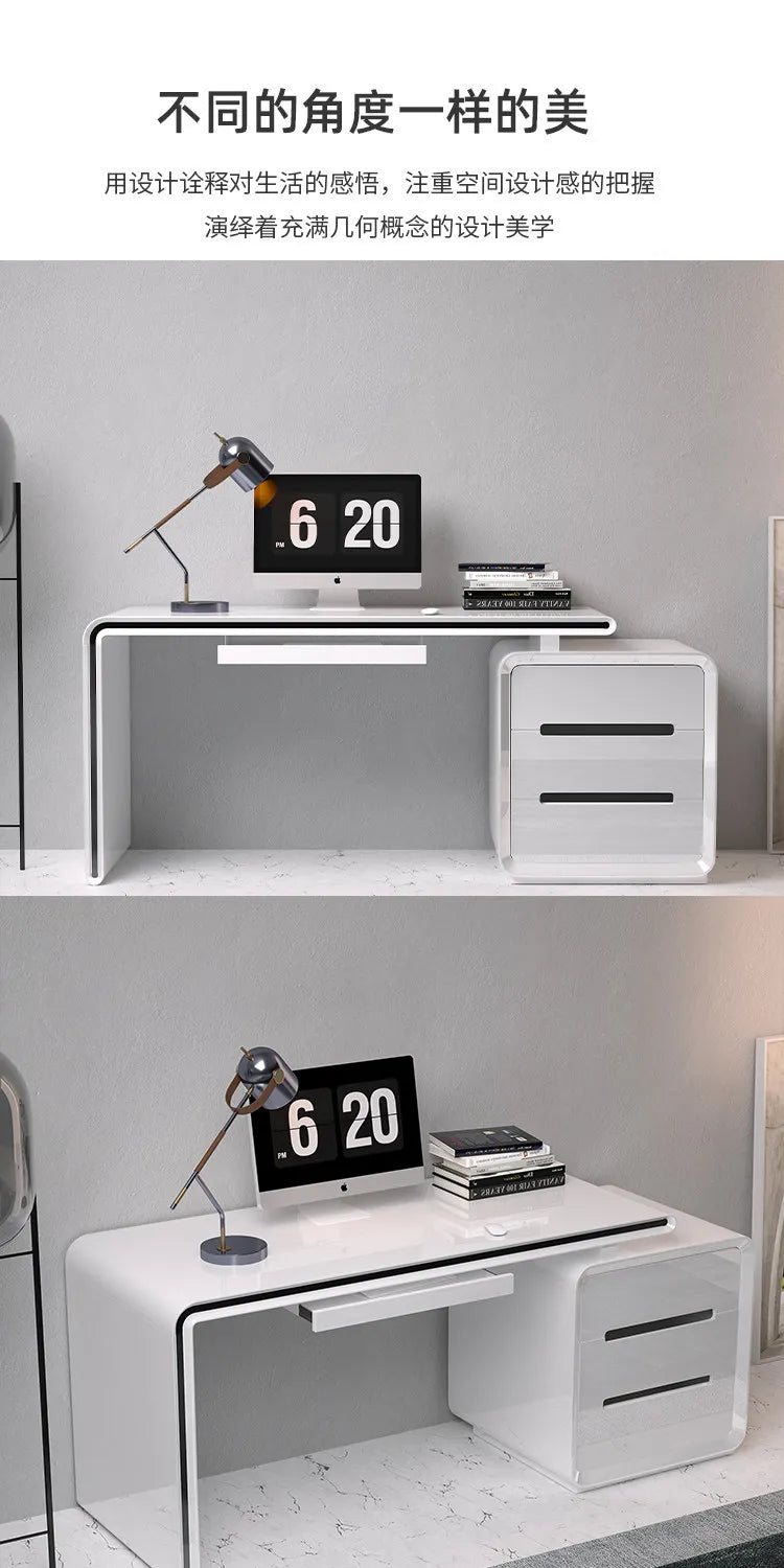 Modern Office Computer Desk with Cabinet & Keyboard Shelf — MDF Writing Workstation
