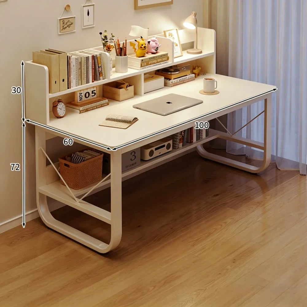 Minimalist Writing & Computer Desk with Storage — Metal Frame Wood Desktop, Multiple Colors