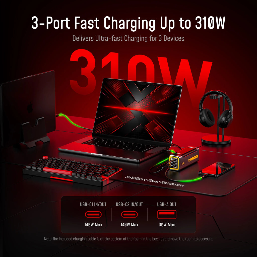 [NEW] AOHI The Future Starship Pro PD3.1 310W 20,000mAh LED Display Power Bank with 140W C-C Cable