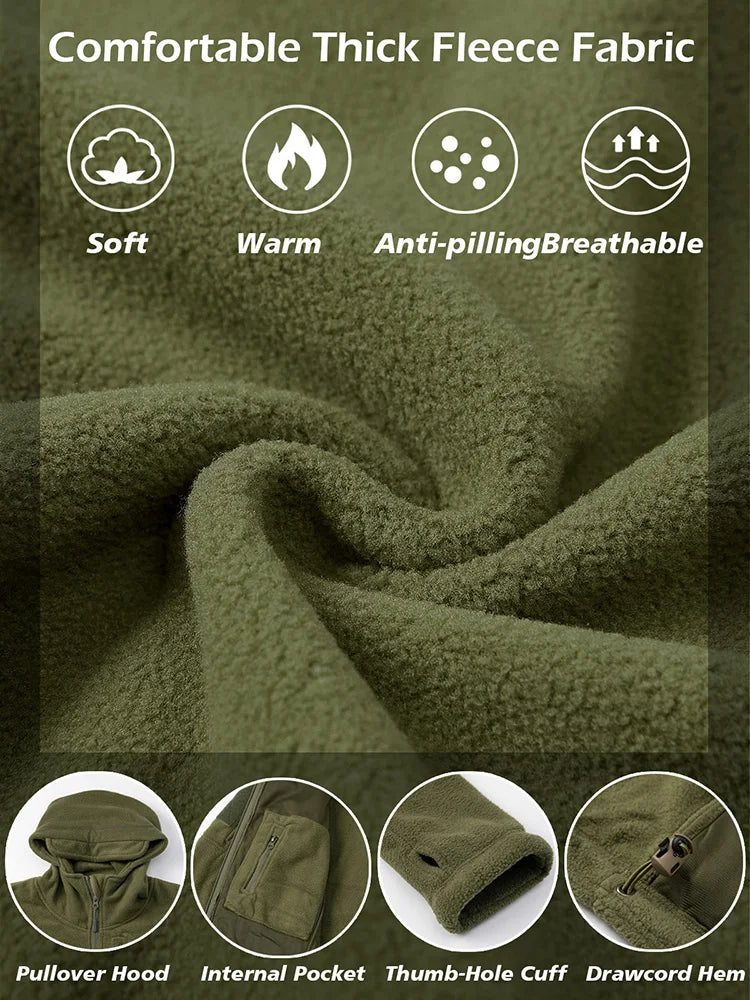 Men's Tactical Fleece Jacket – Full Zip Military Hoodie with Multi-Pockets for Hiking & Hunting