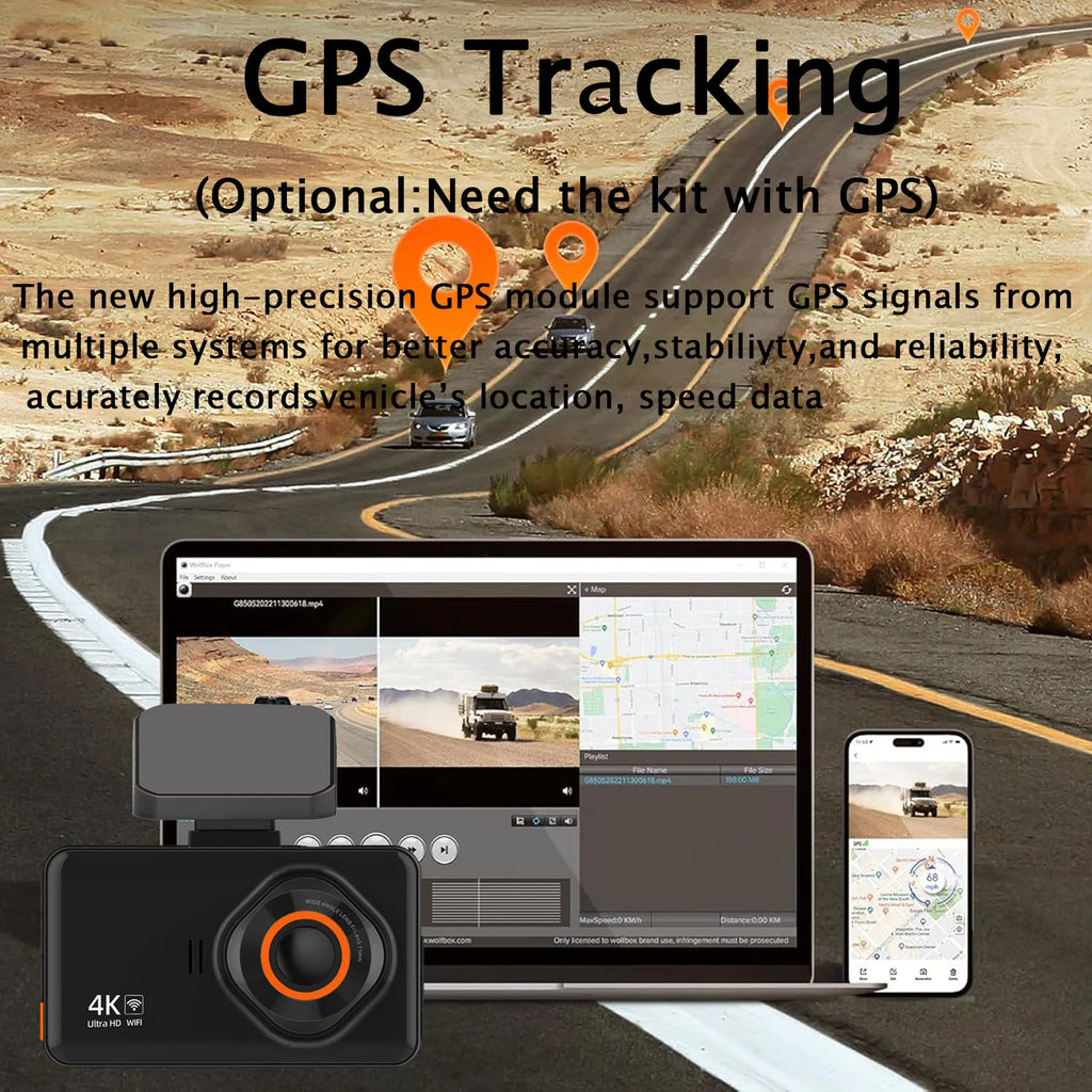 UHD 4K+2.5K Dual Lens Dash Cam – WiFi, GPS, WDR Night Vision, Mini Car DVR Black Box