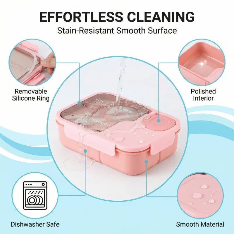 Pink kitchen tool with features highlighted for effortless cleaning on a white background