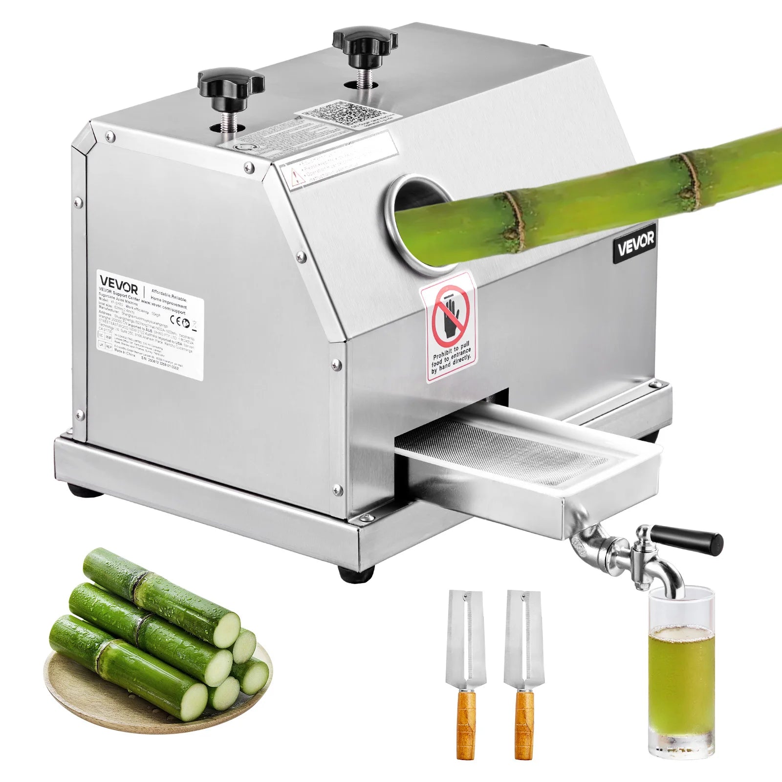 Commercial Sugarcane Juicer 110 LBS/H — 3 Stainless Steel Rollers, 2.4" Large Inlet