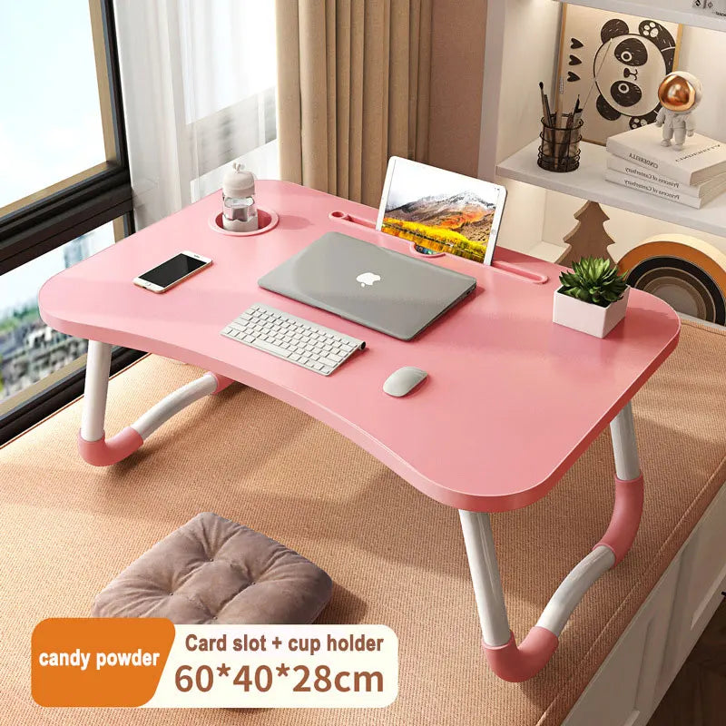 Foldable Laptop Bed Desk — Portable Study Table with Cup Holder, Ergonomic Tilt, Pine Surface
