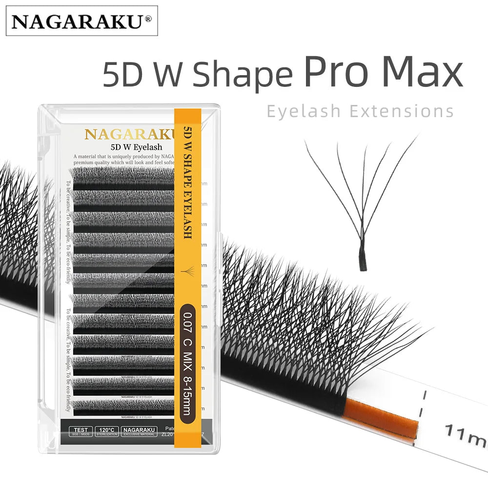Salon-Perfect Lashes. Every Time. — NAGARAKU W Shape Premade Fan Eyelash Extensions | 3D 4D 5D, C & D Curl, 0.07mm, 8–15mm, Natural Soft Light