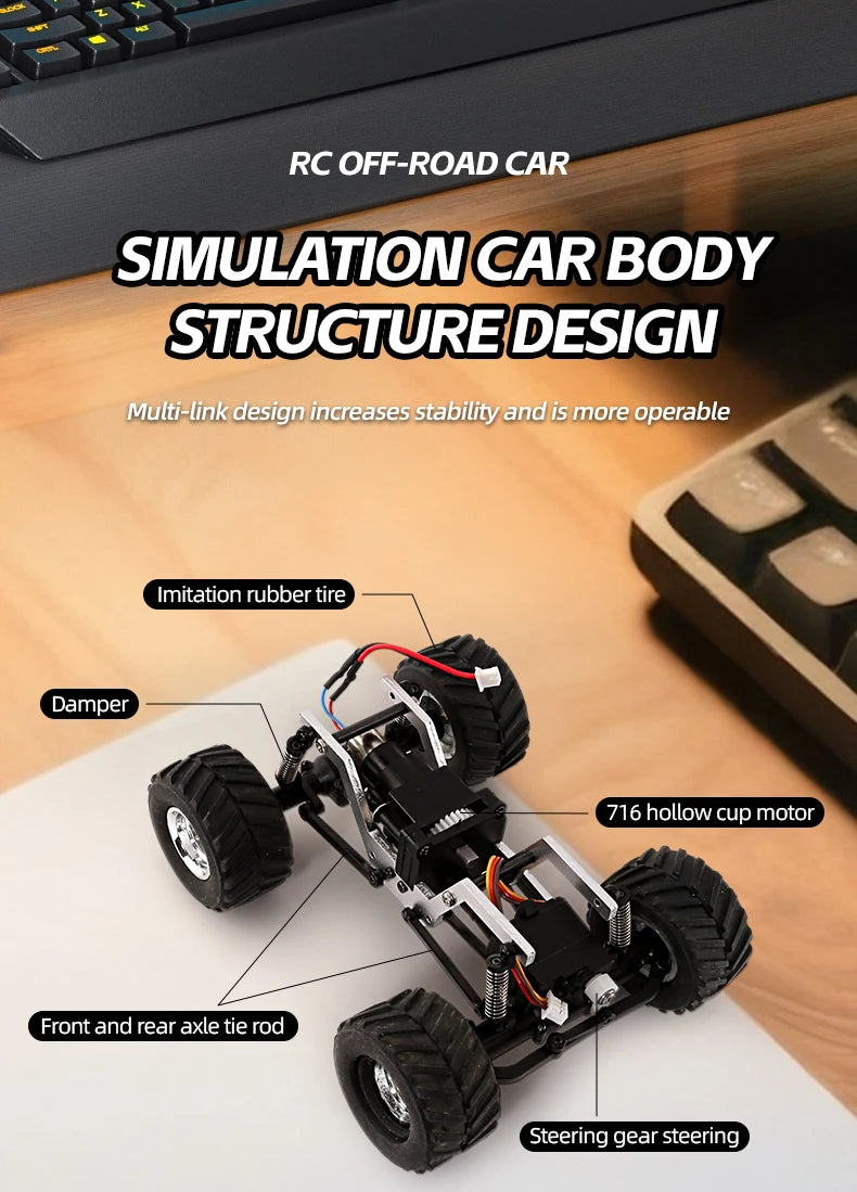 1:36 4WD Mini RC Off-Road Crawler Car with LED Lights – Remote Control Toy for Kids & Adults