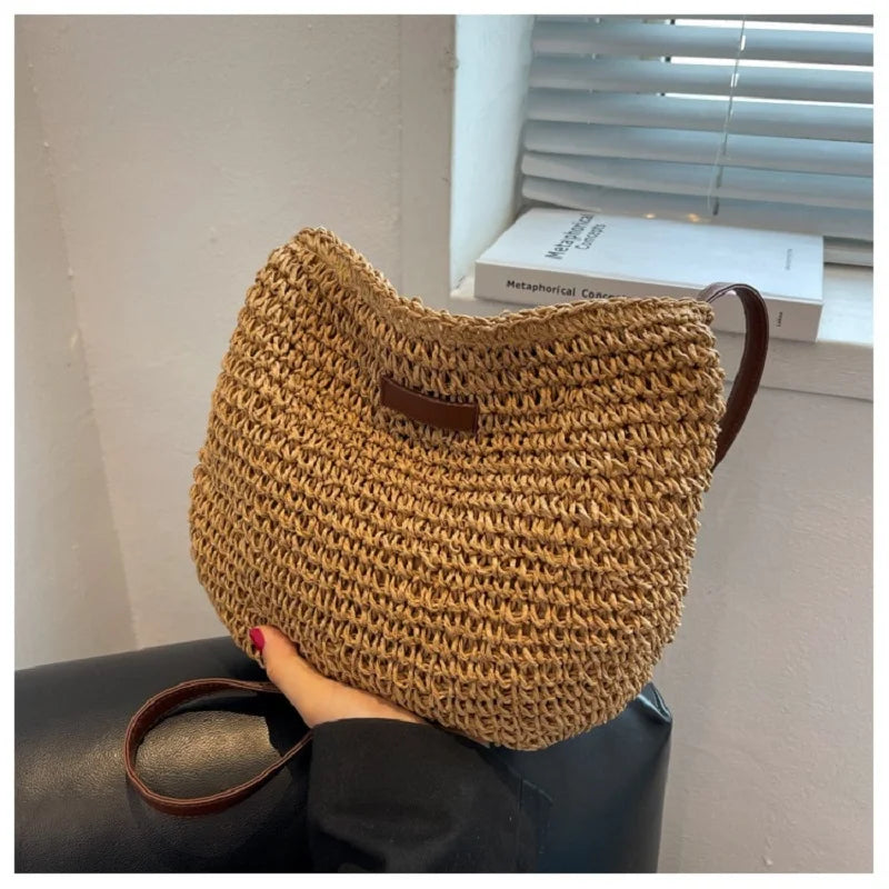 Woven Straw Crossbody Bag – Boho Beach Shoulder Bag for Women