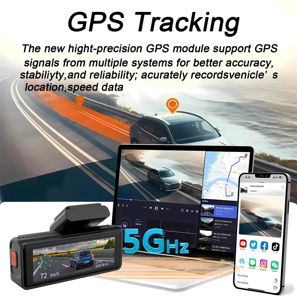 ADAS 4K+2.5K Dash Cam – GPS, WiFi, 24H Night Vision, Optional Rear Lens, Mini Car DVR