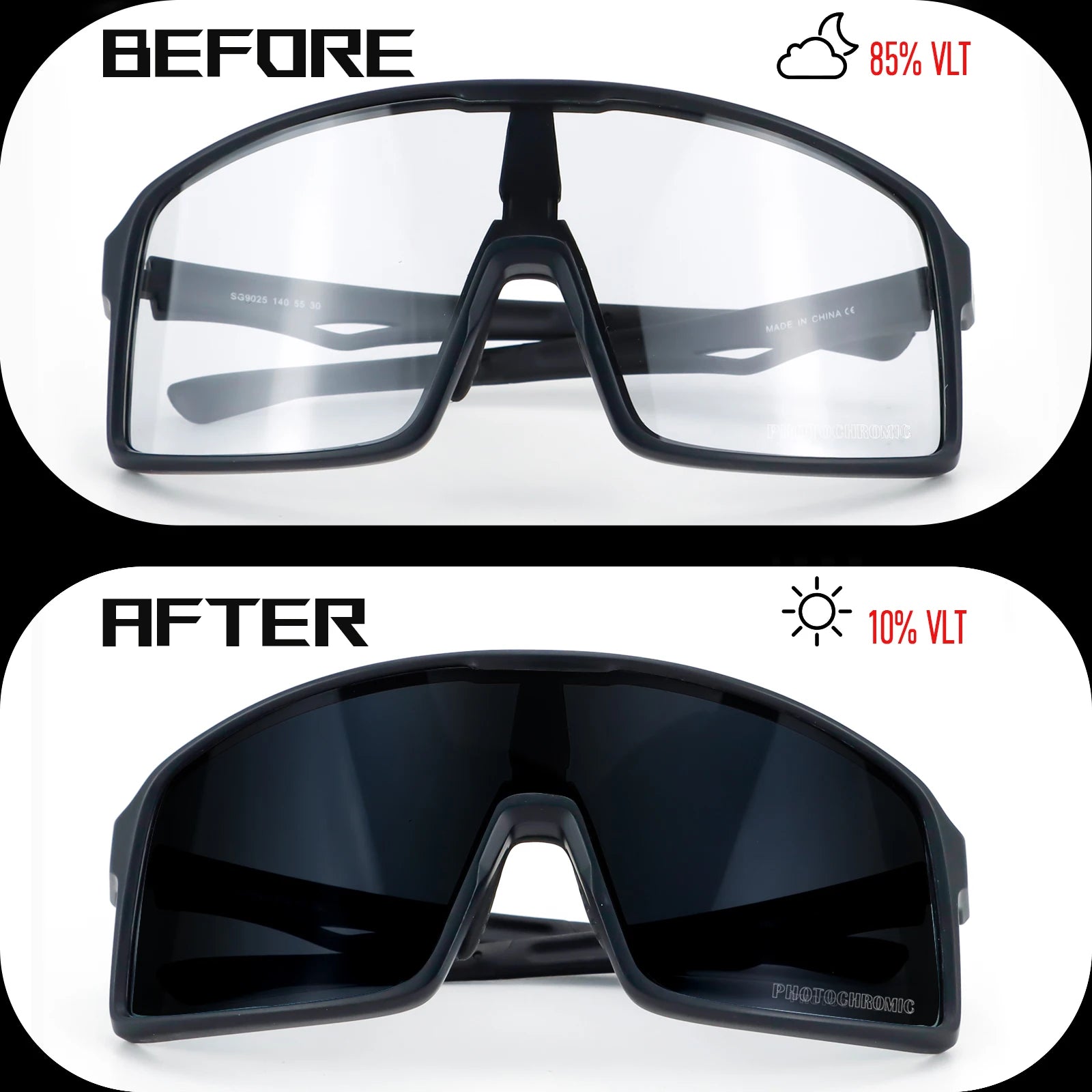Singa Photochromic Cycling Sunglasses | UV400 Running Bicycle Outdoor Sports Eyewear