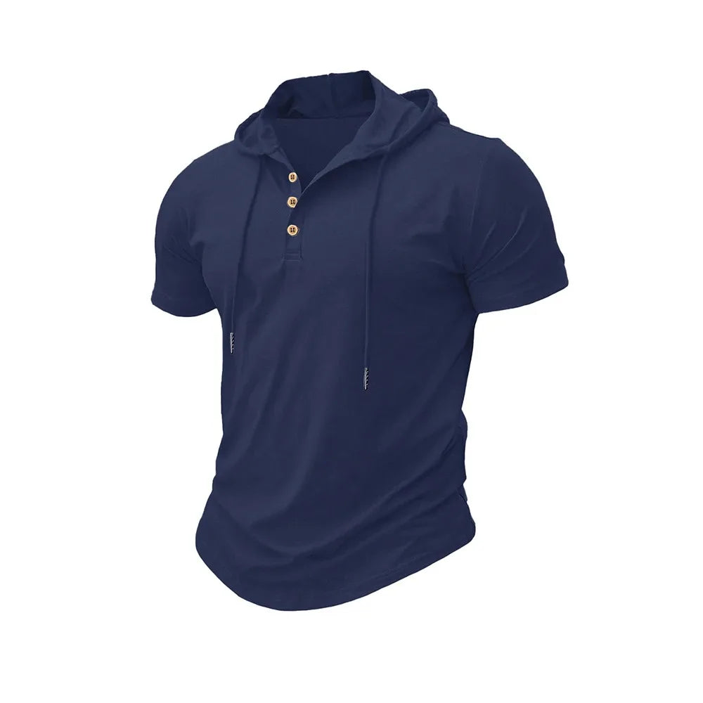 Men's Hooded Short-Sleeve Gym T-Shirt — Athletic Training Tee with Hood