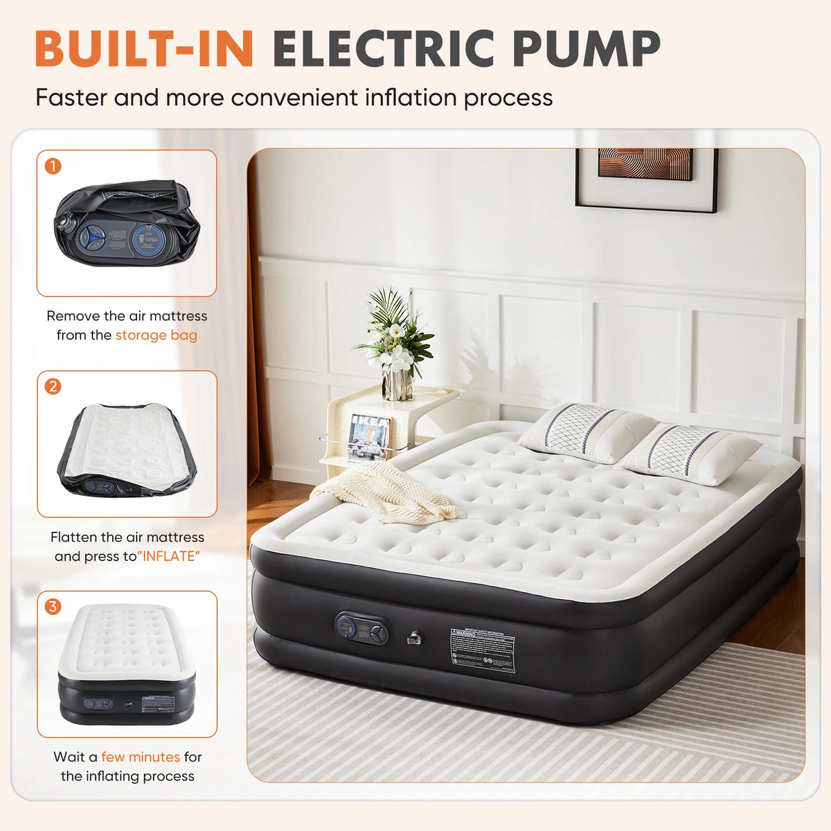 JHK Double-Height Air Mattress – 660 lbs Capacity, Non-Slip Bottom, Queen & Twin, Home & Camping