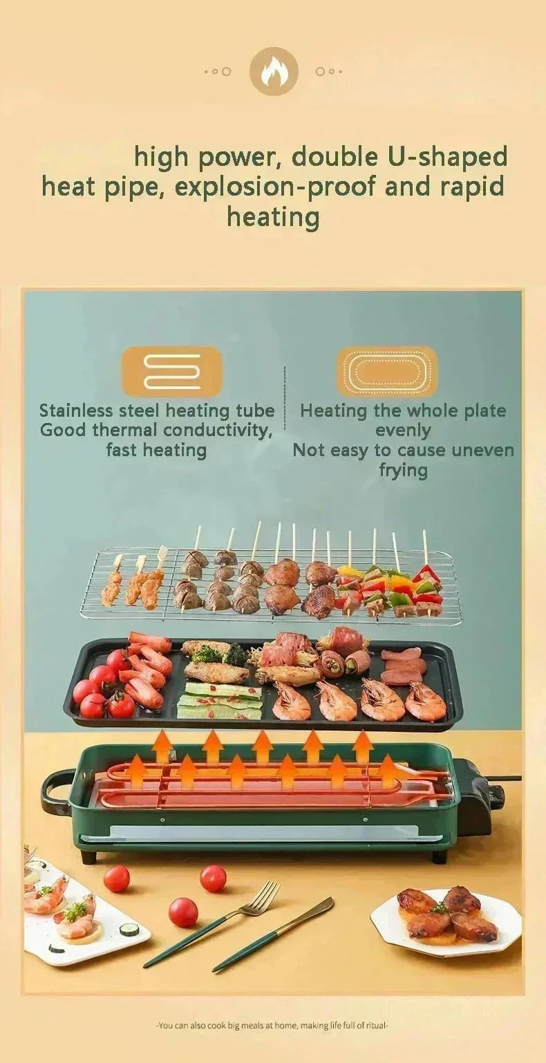 220V 1500W Smokeless Electric BBQ Grill – Korean-Style Indoor Barbecue Rack & Oven