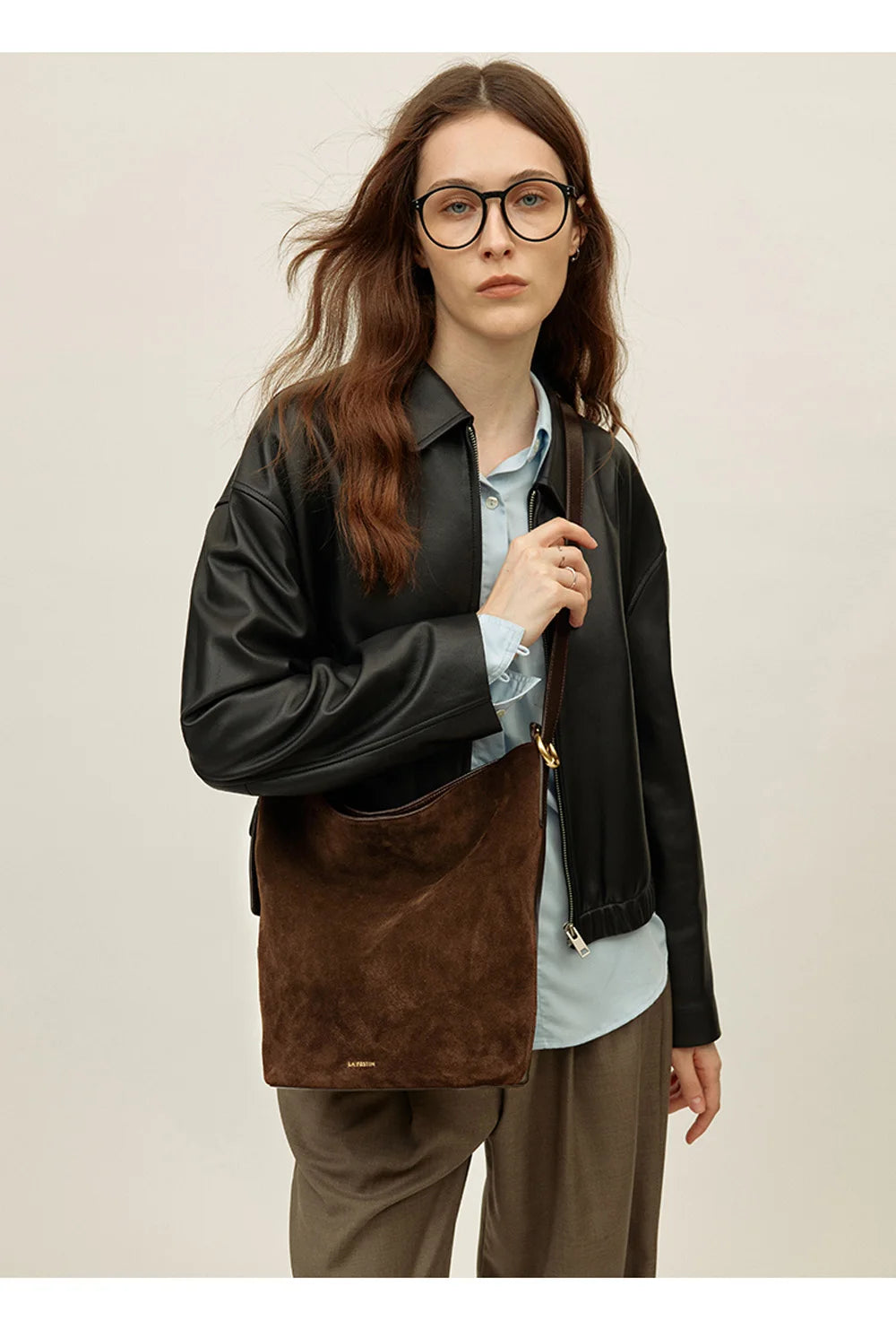 LA FESTIN Genuine Leather Bucket Bag – Designer Crossbody Shoulder Handbag for Women