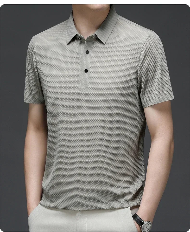 Men's Ice Silk Breathable Polo Shirt — Business Casual Short Sleeve Summer Top