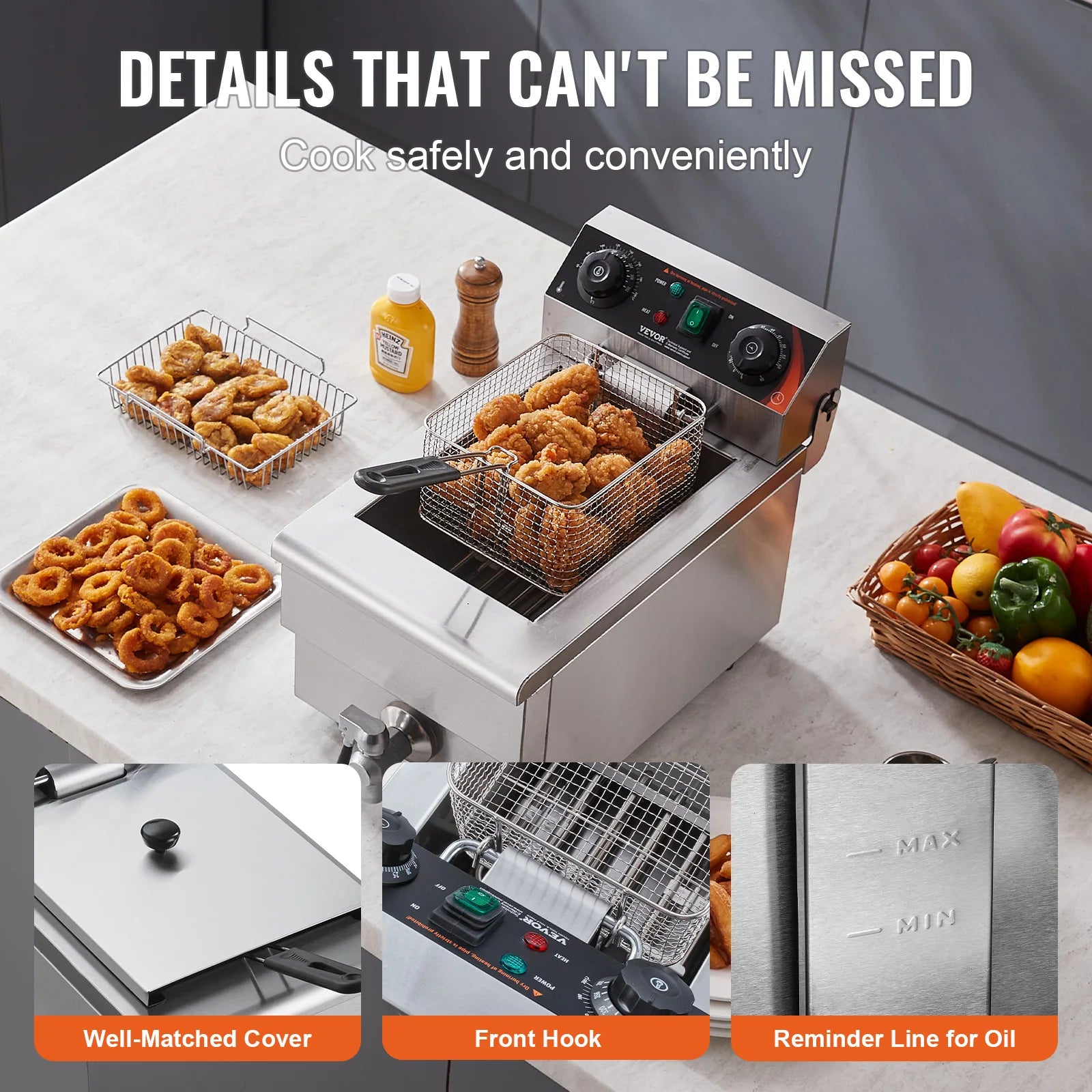SucceBuy Commercial Electric Deep Fryer — 9.5Qt Stainless Steel Countertop Fryer with Basket, Timer & Temp Control