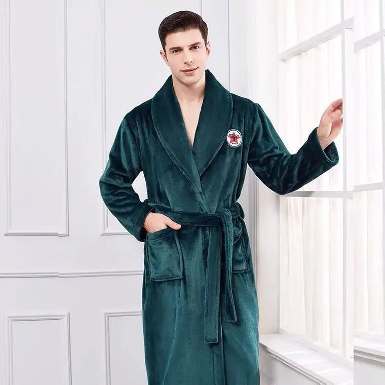 Men's Thick Warm Terry Fleece Bathrobe | Long Couples Dressing Gown